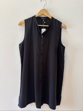 Eileen Fisher Black Sleeveless Button-Down Tunic